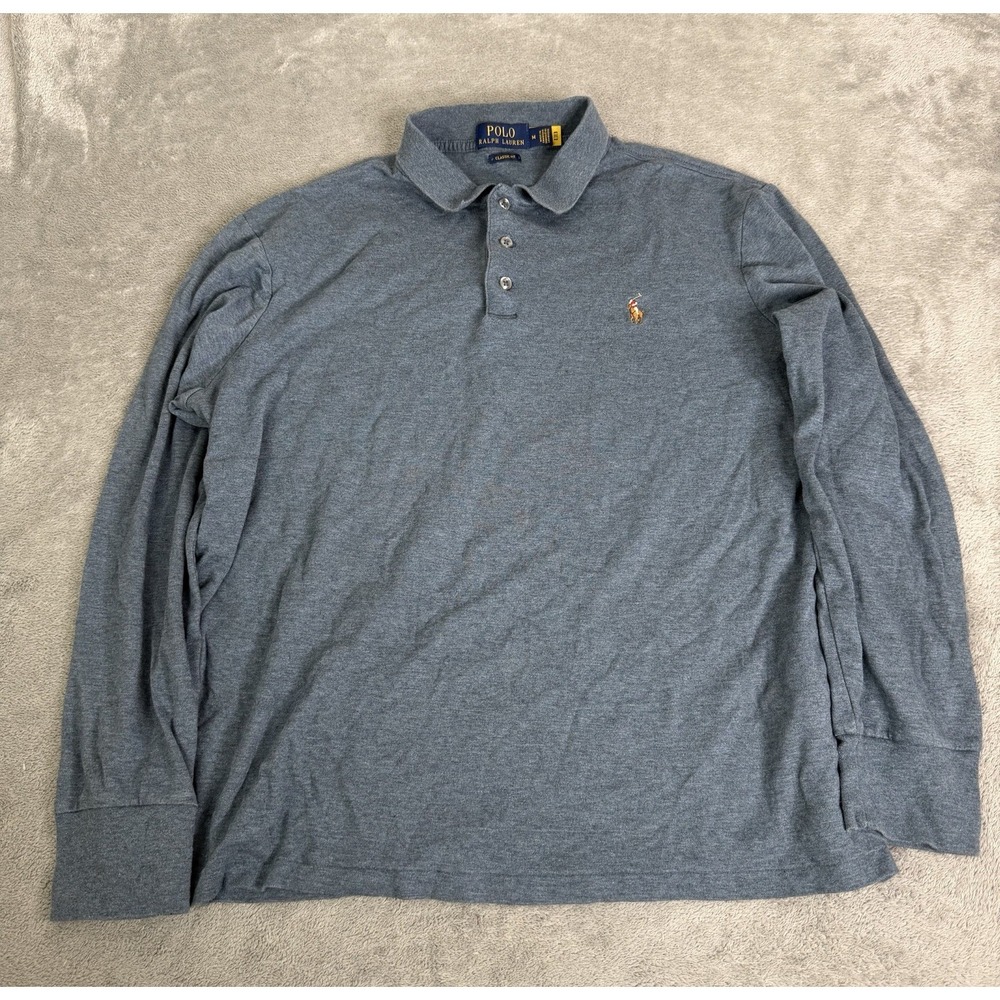 Polo Ralph Lauren Long Sleeve Polo Shirt Men's Size Medium Blue Flesh Pony